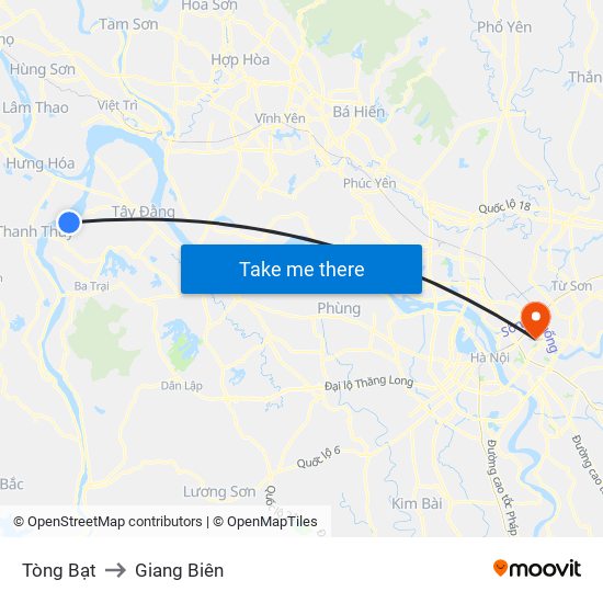 Tòng Bạt to Giang Biên map