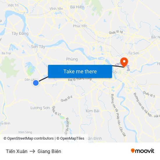 Tiến Xuân to Giang Biên map