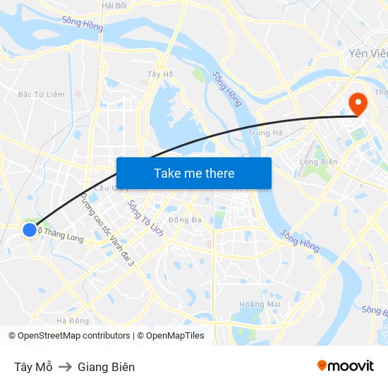 Tây Mỗ to Giang Biên map