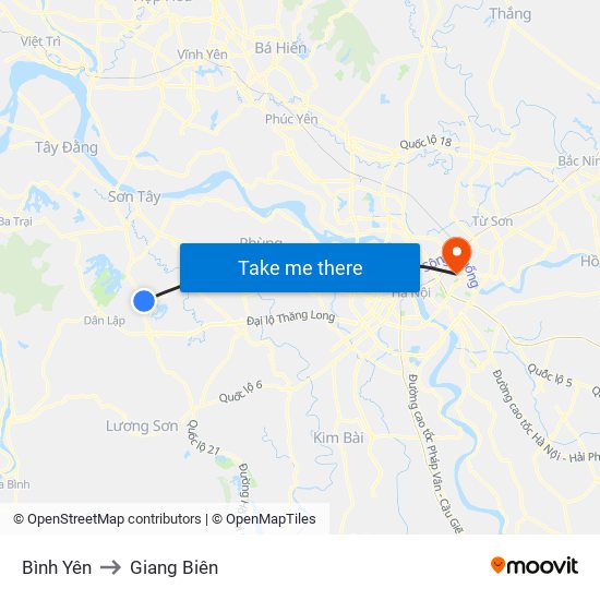 Bình Yên to Giang Biên map