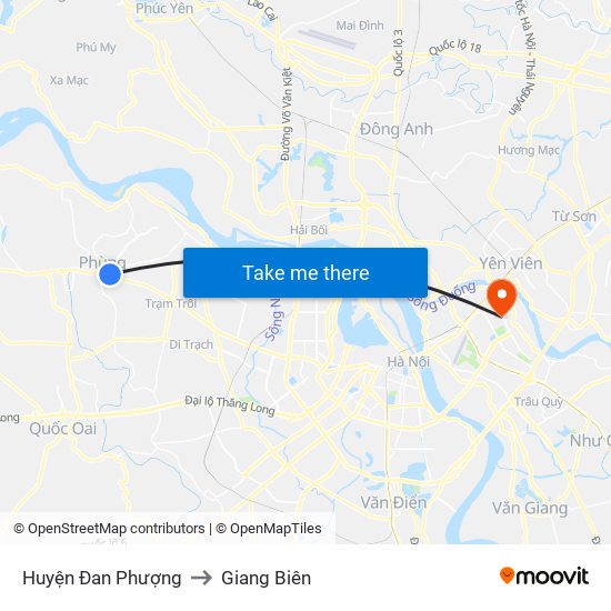 Huyện Đan Phượng to Giang Biên map