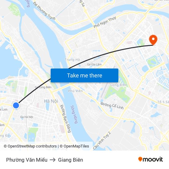 Phường Văn Miếu to Giang Biên map