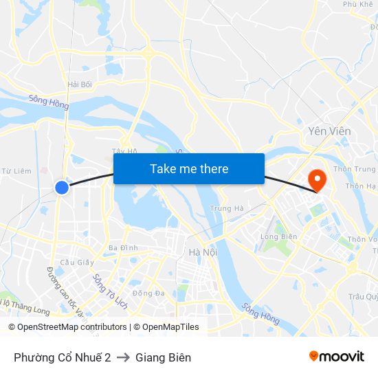 Phường Cổ Nhuế 2 to Giang Biên map