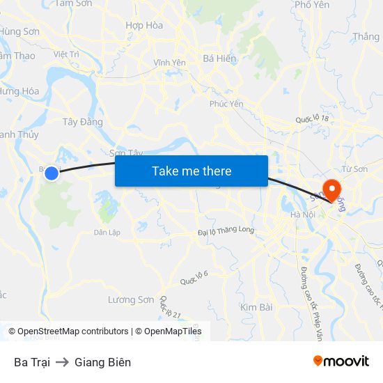Ba Trại to Giang Biên map