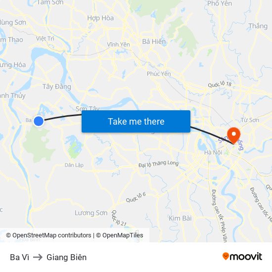 Ba Vì to Giang Biên map