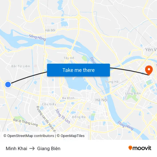 Minh Khai to Giang Biên map