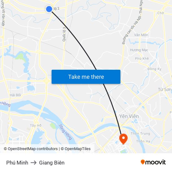 Phú Minh to Giang Biên map