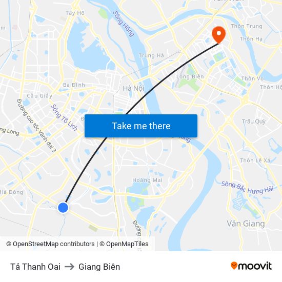 Tả Thanh Oai to Giang Biên map