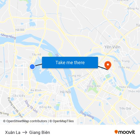 Xuân La to Giang Biên map