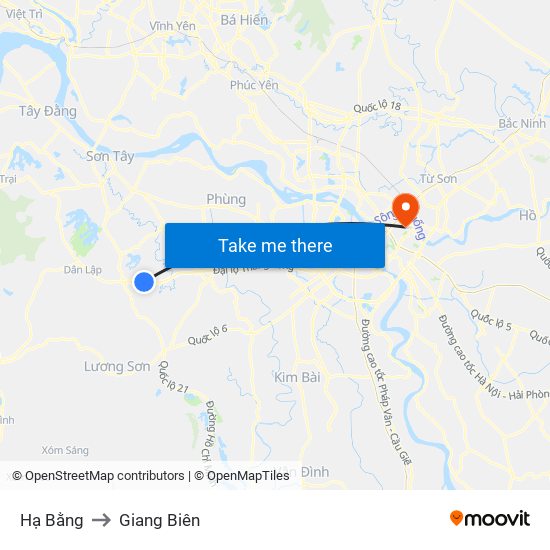 Hạ Bằng to Giang Biên map