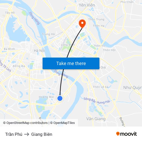 Trần Phú to Giang Biên map