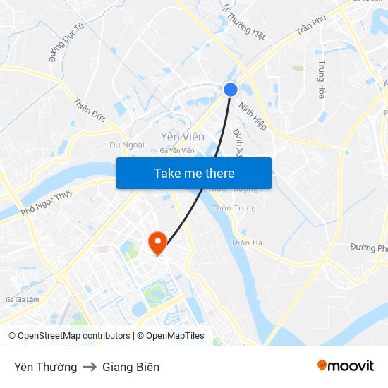 Yên Thường to Giang Biên map