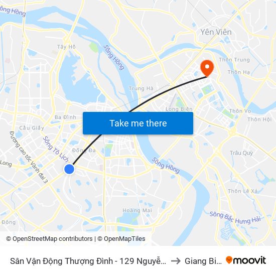 Sân Vận Động Thượng Đình - 129 Nguyễn Trãi to Giang Biên map