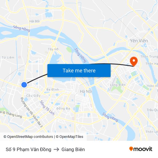 Số 9 Phạm Văn Đồng to Giang Biên map
