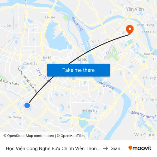 Học Viện Công Nghệ Bưu Chính Viễn Thông - Trần Phú (Hà Đông) to Giang Biên map