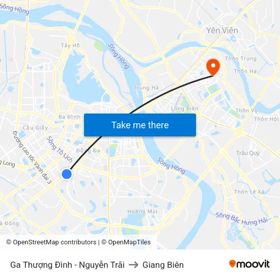 Ga Thượng Đình - Nguyễn Trãi to Giang Biên map