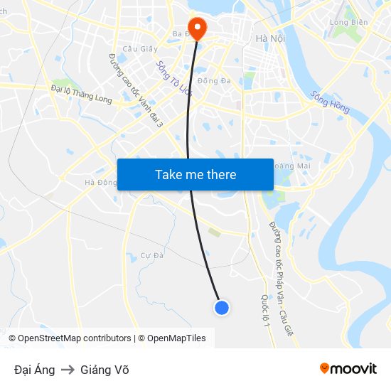 Đại Áng to Giảng Võ map