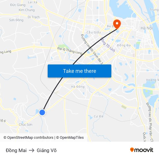 Đồng Mai to Giảng Võ map