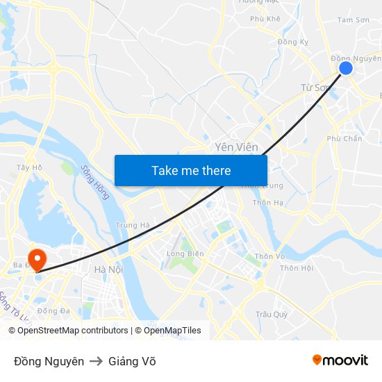 Đồng Nguyên to Giảng Võ map