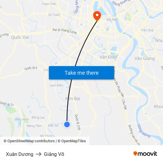 Xuân Dương to Giảng Võ map