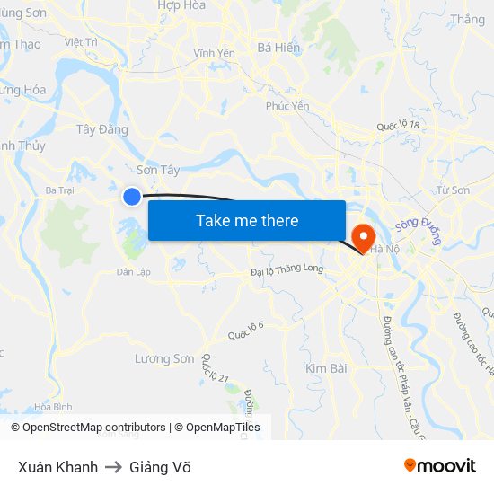 Xuân Khanh to Giảng Võ map