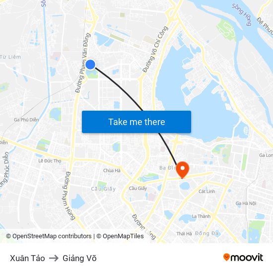 Xuân Tảo to Giảng Võ map