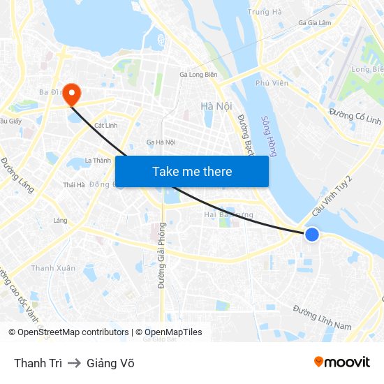 Thanh Trì to Giảng Võ map