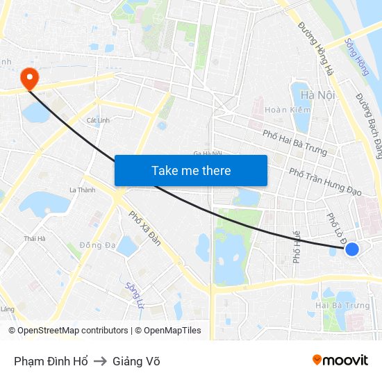 Phạm Đình Hổ to Giảng Võ map