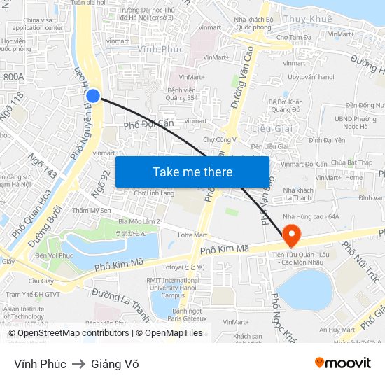 Vĩnh Phúc to Giảng Võ map