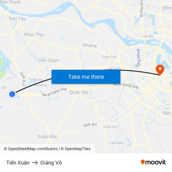 Tiến Xuân to Giảng Võ map