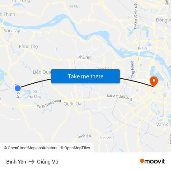 Bình Yên to Giảng Võ map