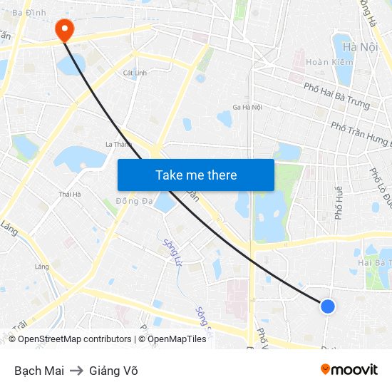 Bạch Mai to Giảng Võ map