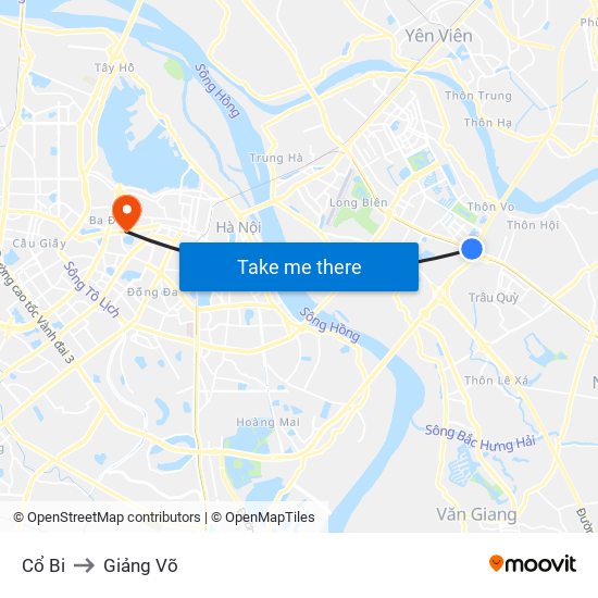 Cổ Bi to Giảng Võ map