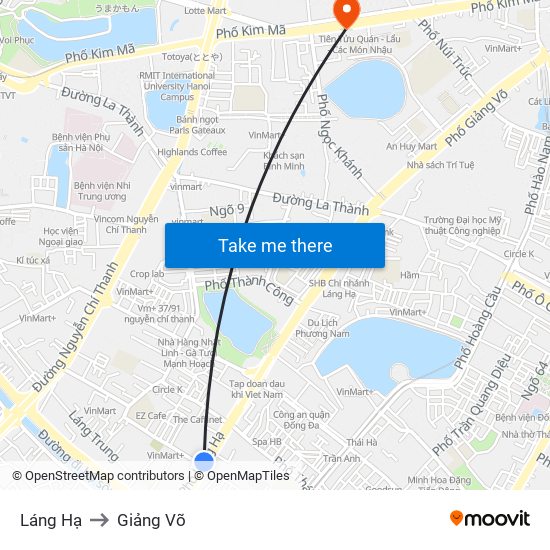 Láng Hạ to Giảng Võ map