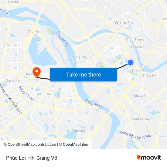 Phúc Lợi to Giảng Võ map