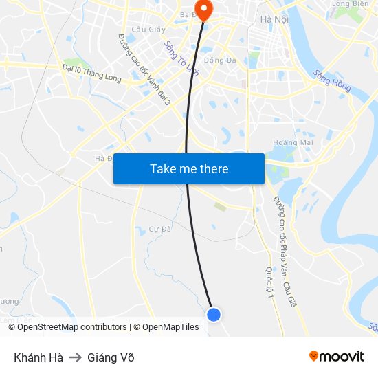 Khánh Hà to Giảng Võ map