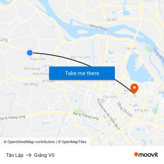 Tân Lập to Giảng Võ map