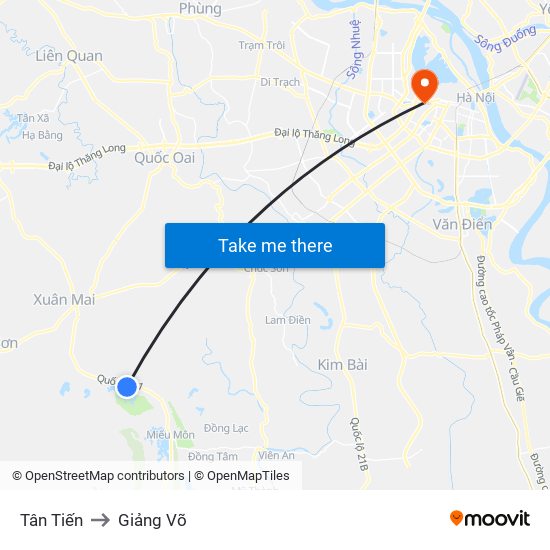 Tân Tiến to Giảng Võ map