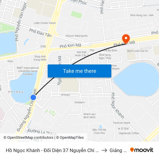 Hồ Ngọc Khánh - Đối Diện 37 Nguyễn Chí Thanh to Giảng Võ map