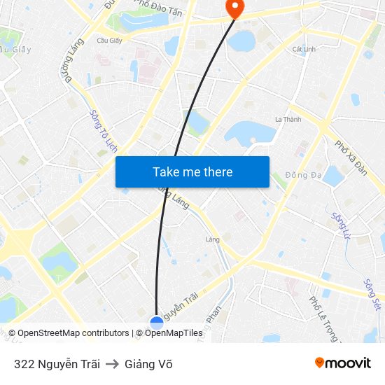 322 Nguyễn Trãi to Giảng Võ map