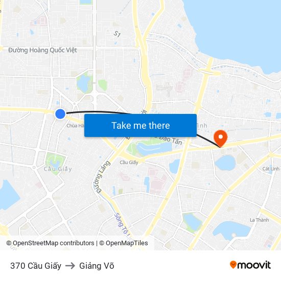 370 Cầu Giấy to Giảng Võ map