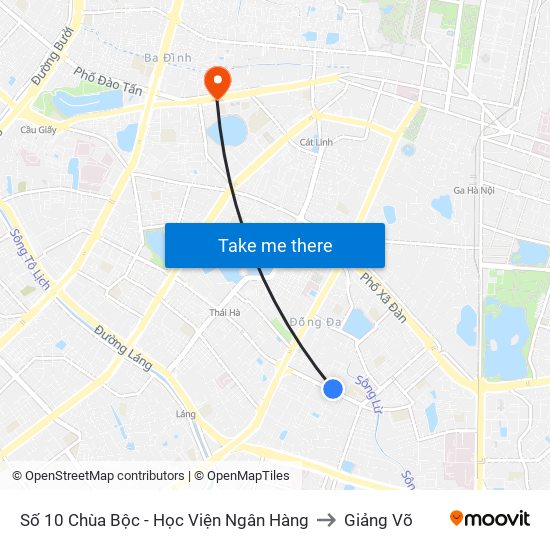 Số 10 Chùa Bộc - Học Viện Ngân Hàng to Giảng Võ map