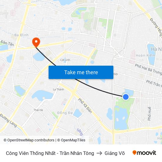 Công Viên Thống Nhất - Trần Nhân Tông to Giảng Võ map