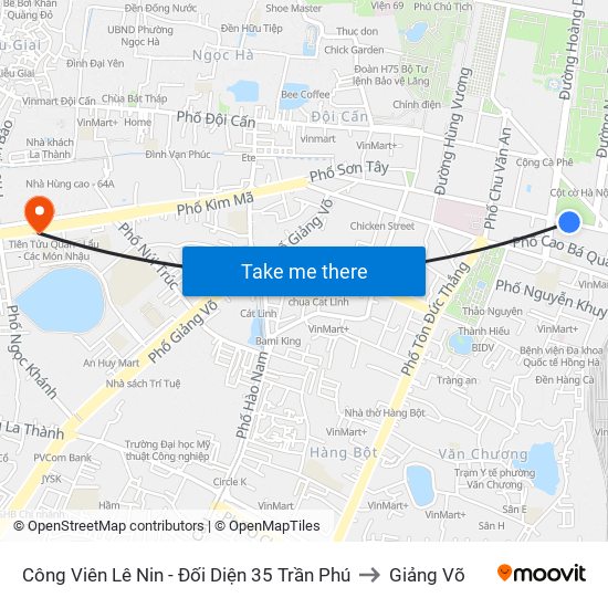 Công Viên Lê Nin - Đối Diện 35 Trần Phú to Giảng Võ map