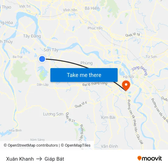 Xuân Khanh to Giáp Bát map