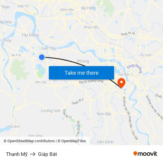 Thanh Mỹ to Giáp Bát map