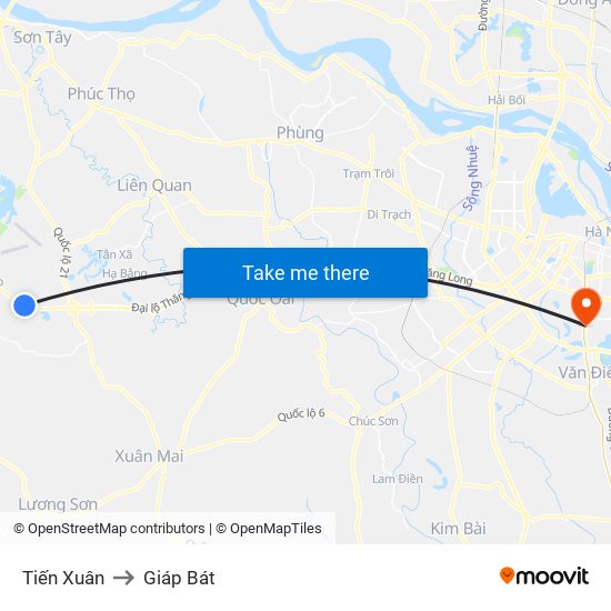 Tiến Xuân to Giáp Bát map