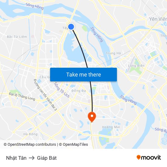 Nhật Tân to Giáp Bát map