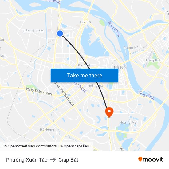 Phường Xuân Tảo to Giáp Bát map