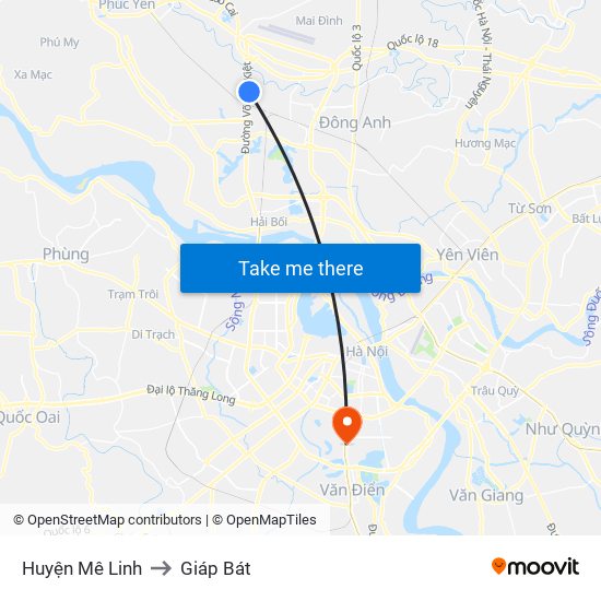 Huyện Mê Linh to Giáp Bát map